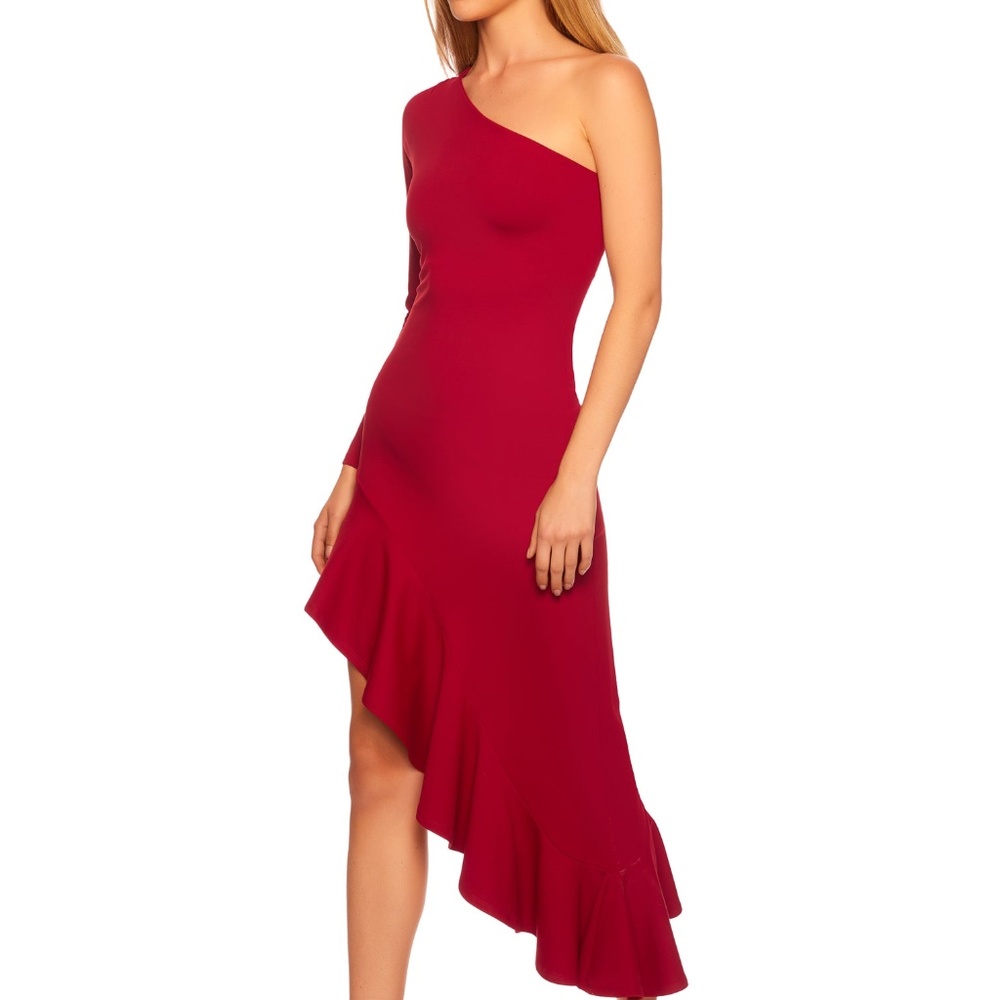 Susana Monaco one arm long sleeve ruffle dress
